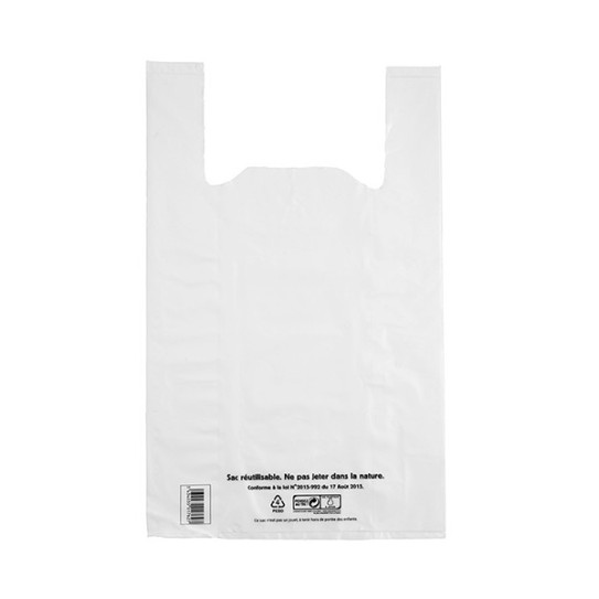 Sac plastique bretelle blanc - 28x14x48 cm- Personnalisable | PROEBO