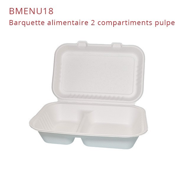 Boîte repas, lunch en pulpe 2 compartiment - 20,8 x 24,4 x 7 cm par 200 -  RETIF