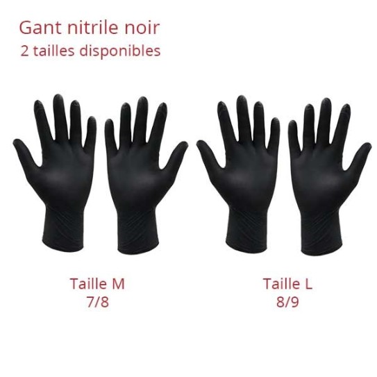 Gants Nitrile Noirs non-poudrés - Taille M (7/8) - Fraise Nail Shop