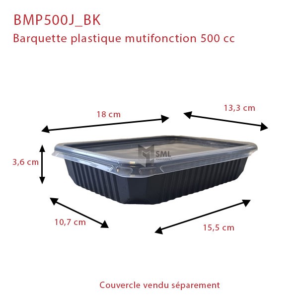 Barquette Plastique PP 3C Noir 900ml 23x17x5cm (300 Utés)